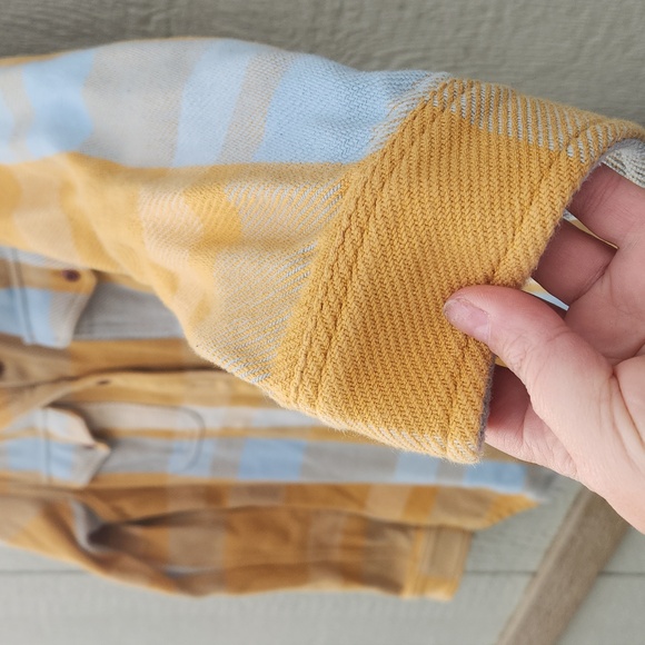Outerknown Sky High Desert Plaid Yellow Blue Medium Large Shirt Blanket Jacket - Picture 5 of 8